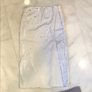 White/Silver Sequin Midi Skirt